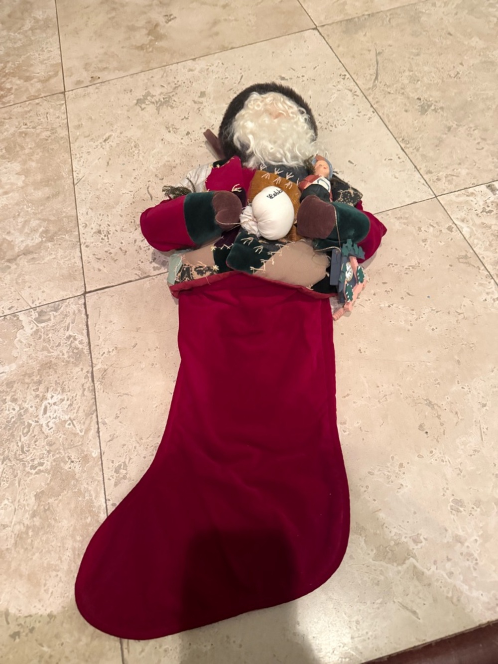 VINTAGE HOUSE OF HATTEN INC SANTA CHRISTMAS STOCKING WITH CUCKOO CLOCK 23.5”